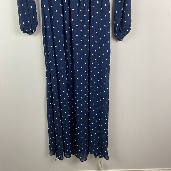Reformation Augusta Maxi Dress Size Medium Navy Polka Dot Side Slit - Picture 3 of 11